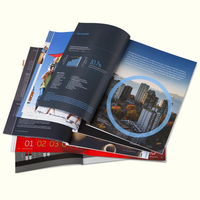 Selected legacy annual reports: Ontario Power Generation, Empire Company, OMERS, GMP Capital, and Crombie REIT (each designed and produced in collaboration with Craib Design & Communications)