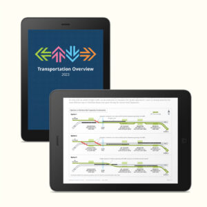 Brampton Board of Trade: Transportation Overview, a recurring initiative to demystify local and regional transportation projects (cover and page zoom of explanatory diagram)