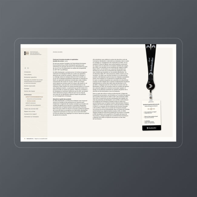 Bombardier: 2024 Sustainability Report / interactive PDF (French edition – Sustainable aviation section)